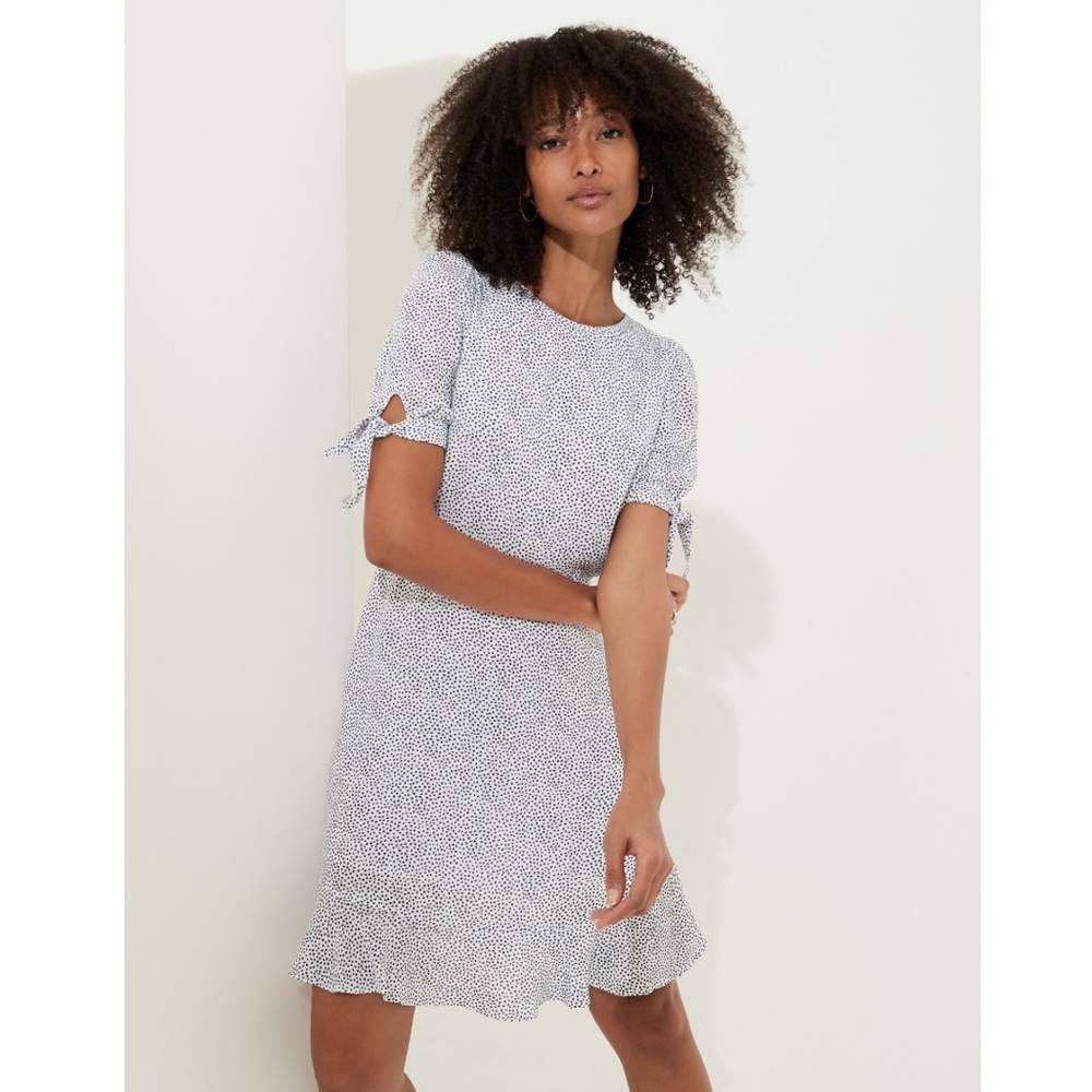 Banana Republic Puff-Sleeve Mini Dress (color - white dot)